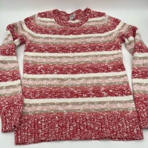 L.L. Bean Women's Red Cream Ragg crewneck pullover Sweater size Small preppy S